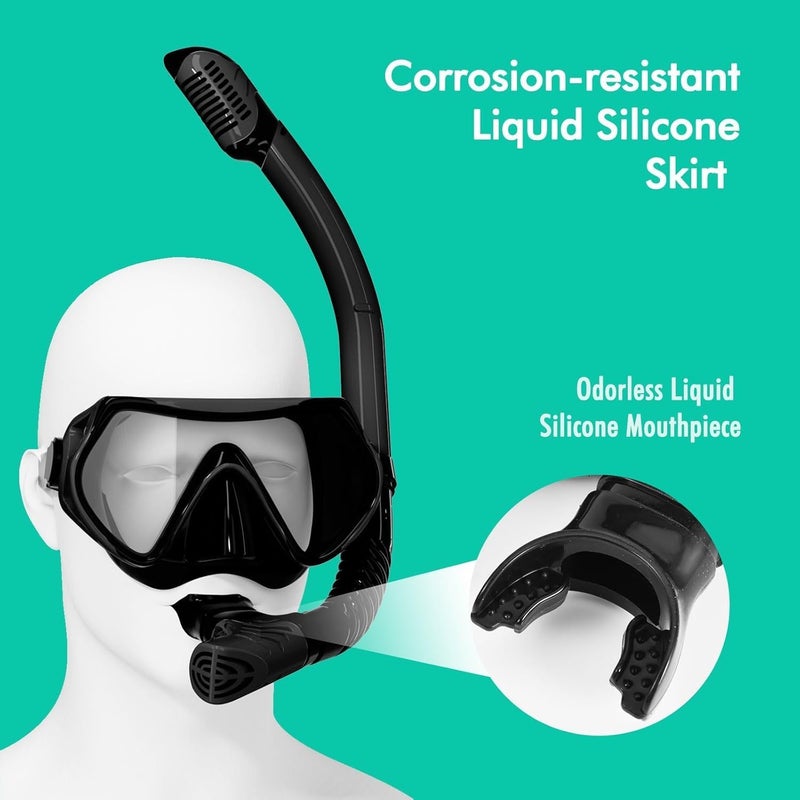 JRing Snorkeling Gear for Adults, Snorkel Mask Set with 180 Degree Tempered Glass Anti Fog Goggles Scuba Dry Top Snorkel for Swimming, Scuba Diving Mask for Men Women - Image 4